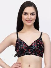 CUKOO Lightly Padded Black Floral Printed Everyday Bra