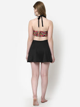 CUKOO Padded Black and Multi Printed Two piece Skirtini Swimwear