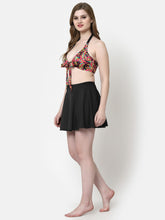 CUKOO Padded Black and Multi Printed Two piece Skirtini Swimwear