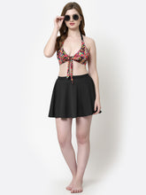 CUKOO Padded Black and Multi Printed Two piece Skirtini Swimwear