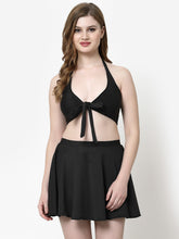 CUKOO Padded Black Solid Two piece Skirtini Swimwear