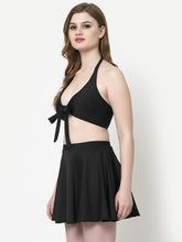 CUKOO Padded Black Solid Two piece Skirtini Swimwear