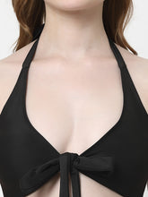 CUKOO Padded Black Solid Two piece Skirtini Swimwear