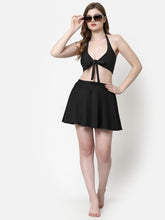 CUKOO Padded Black Solid Two piece Skirtini Swimwear