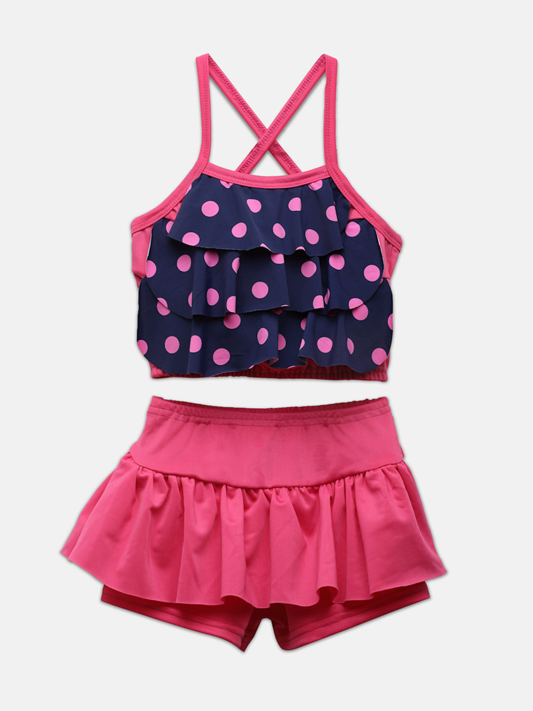 CUKOO Girls Solid Purple Printed Ruffled 2 PC Swim suit set (kids Swimsuit)