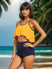 CUKOO Padded Two Piece Yellow & Blue Tankini Swimwear