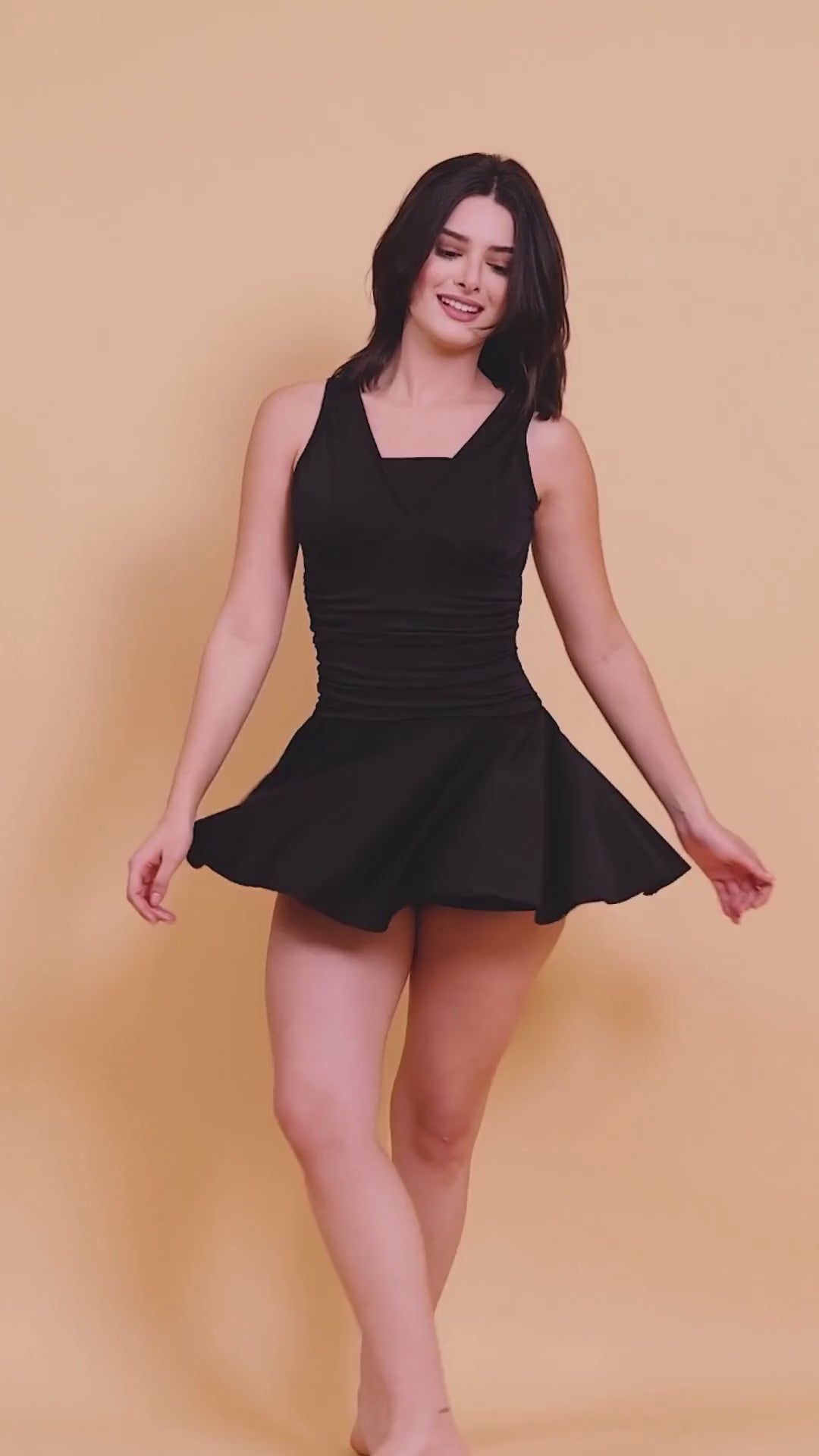 CUKOO Padded Black Ruched Skirted Swimwear