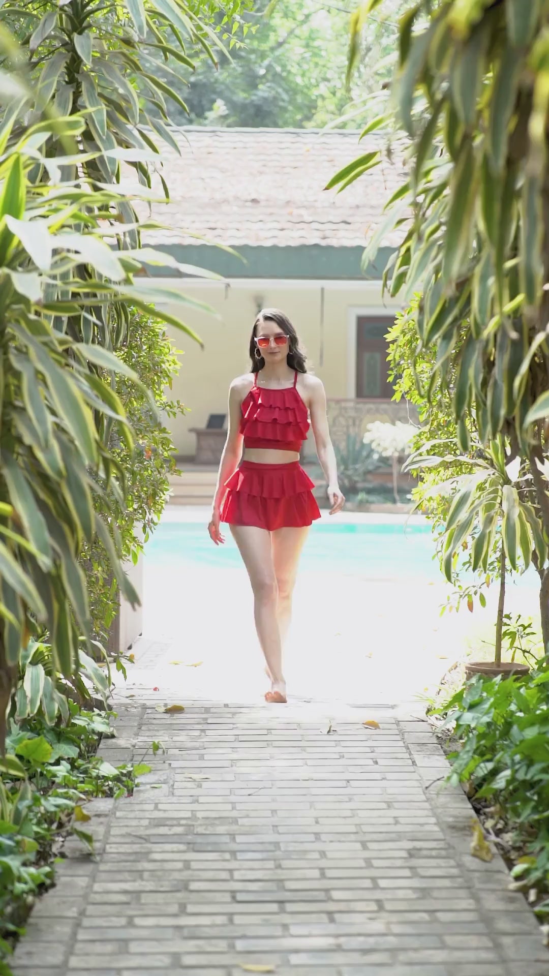 CUKOO Padded Red Two piece Skirtini Swimwear