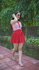 Red & White Striped Halter Neck One-Piece Padded Skirted Swimwear