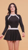 CUKOO Padded Black n White Full Sleeve Skirted Swimwear