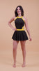 CUKOO Padded Black with Yellow Border Skirted Swimwear