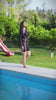 Black & Pink Long-Sleeve One-Piece Padded Swimwear with Attached Shorts