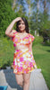 Orange Hibiscus Floral Ruffle Two-Piece Padded Skirted Swimwear