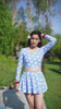Blue Daisy Long-Sleeve Two-Piece Padded Skirted Swimwear