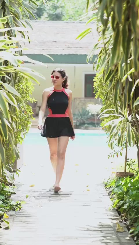 CUKOO Padded Black with Pink Border Swimsuit