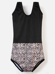CUKOO Girls Black Leopard Print Swimsuit (kids swimsuit)