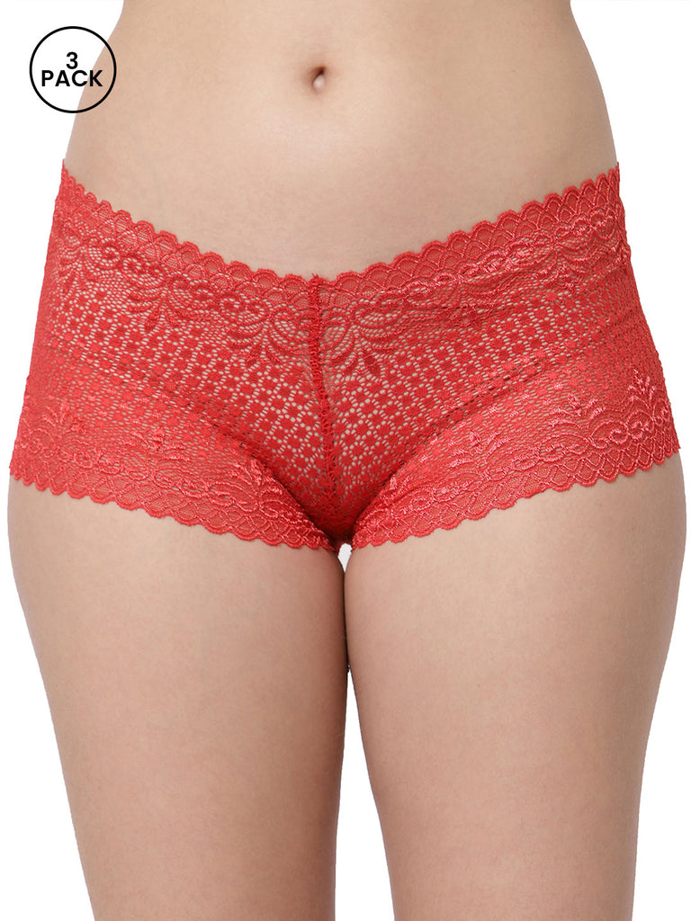 CUKOO Pack of 3 Lacy Red Panty –