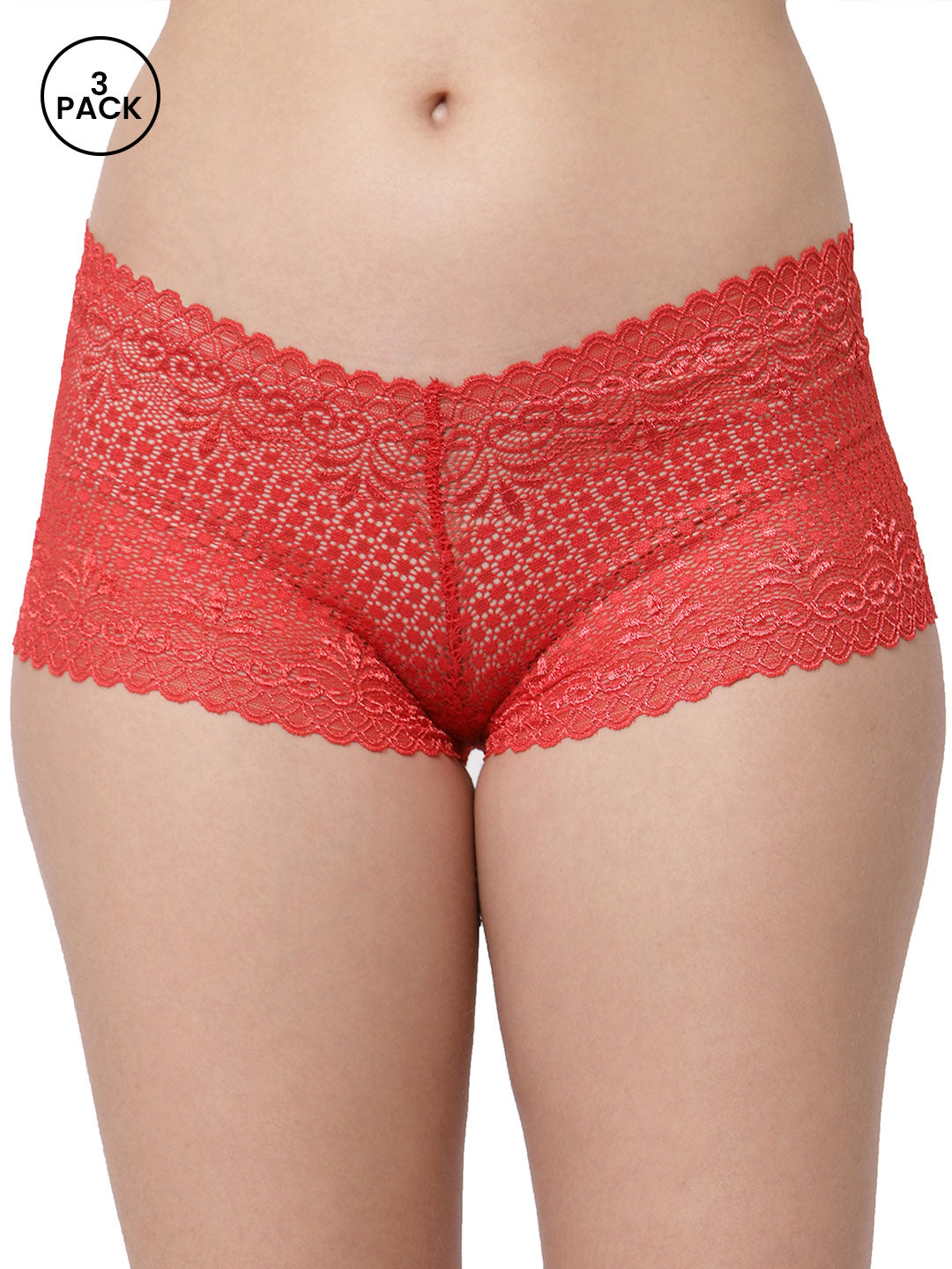 CUKOO Pack of 3 Lacy Red Panty