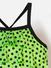 CUKOO Girls Polka Dot Green Ruffled Swim suit set (kids swimsuit)