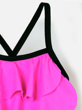 CUKOO Girls Solid Pink Ruffled 2 PC Swim suit set (kids swimsuit)