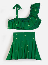 CUKOO Girls Green Star Print 2 PC Swim suit set (kids swimsuit)
