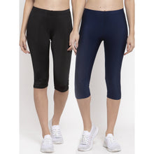 CUKOO Set of 2 Black & Blue 3/4th Tights for women - Cukoo 