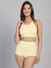 CUKOO Padded Yellow Striped Two piece Tankini Swimwear