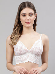 CUKOO Women White Nylon Non-Wired Lace Bra - Cukoo 