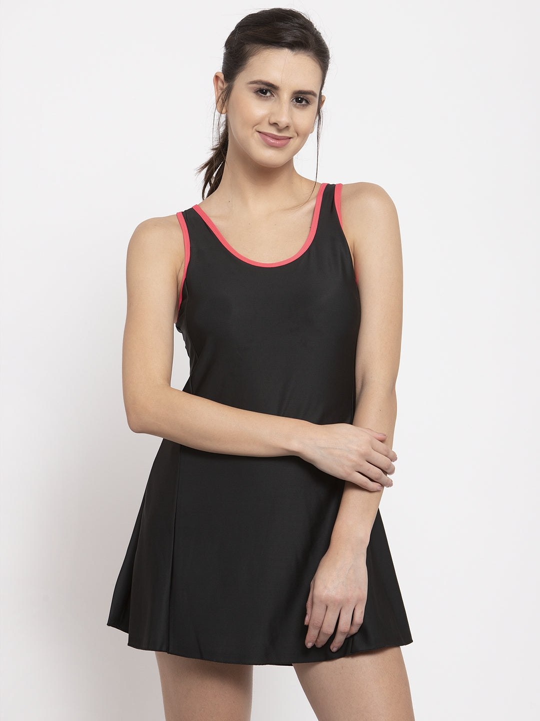 Cukoo Padded Swimwear: Single Piece Black with Pink Border On Top Swim Suit for Women - Cukoo 