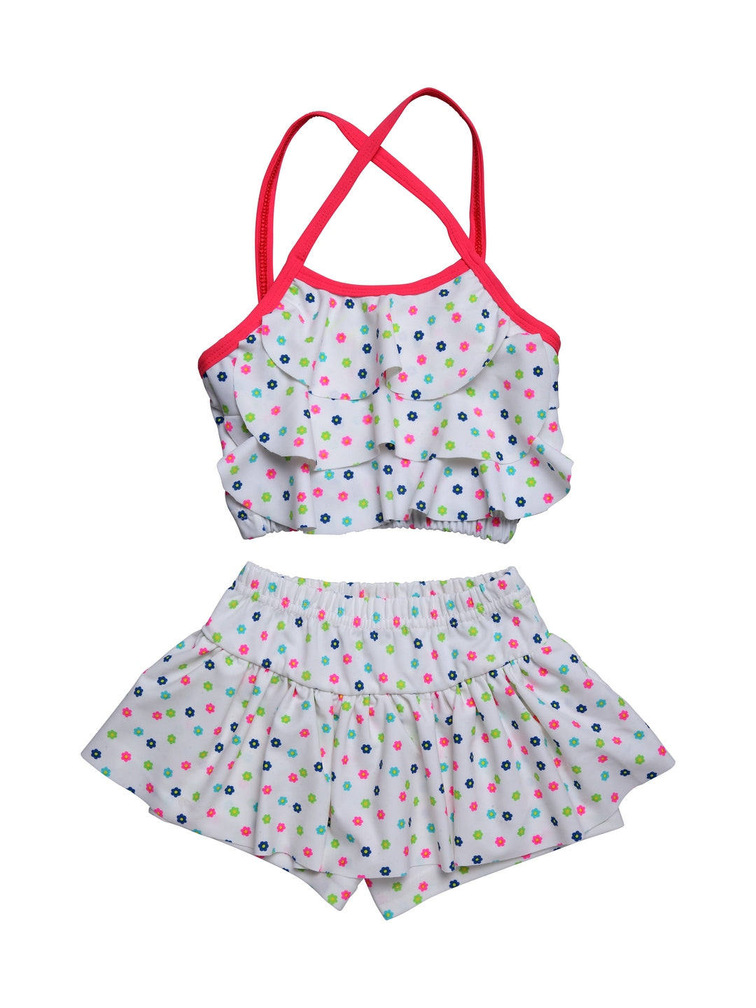 Cukoo White Colour Two Piece Swimwear/Swimming/ Kids Swim Suit with Multi-Colour Polka Dots for Girls/Kids 2-6 Years - Cukoo 