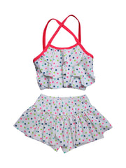 Cukoo White Colour Two Piece Swimwear/Swimming/ Kids swimsuit with Multi-Colour Polka Dots for Girls/Kids (2-6 Years)