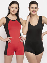 CUKOO Set of 2 Red & Black Swimsuits for women with removable pads - Cukoo 
