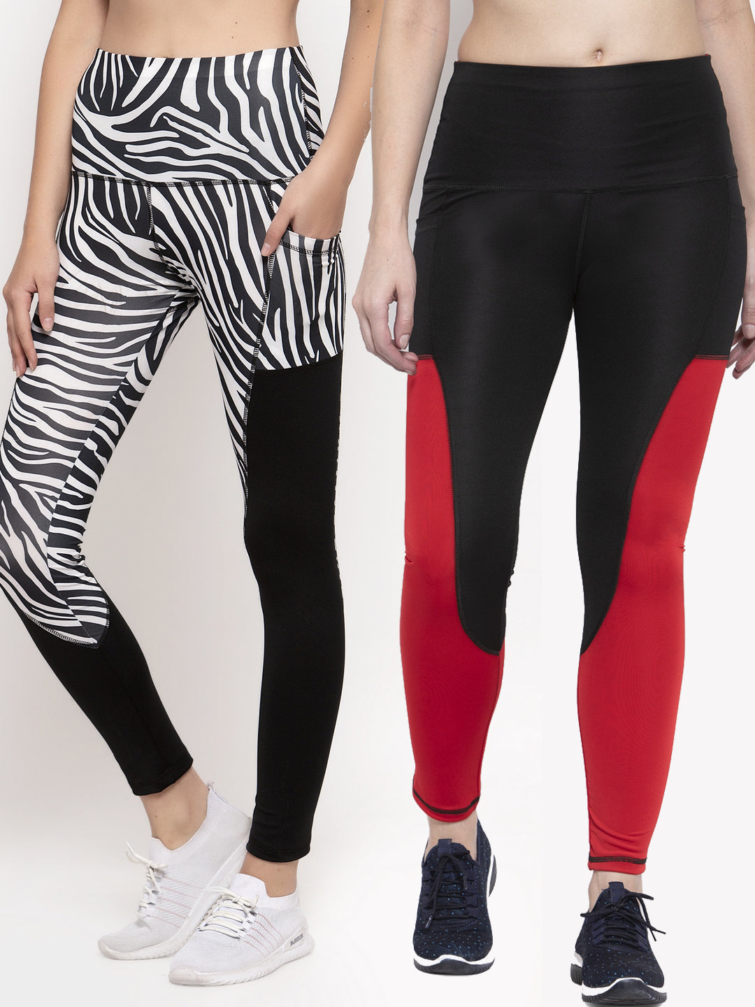 Cukoo Black Set of 2 Red & Printed Gym/ Yoga Track Pants for Women - Cukoo 
