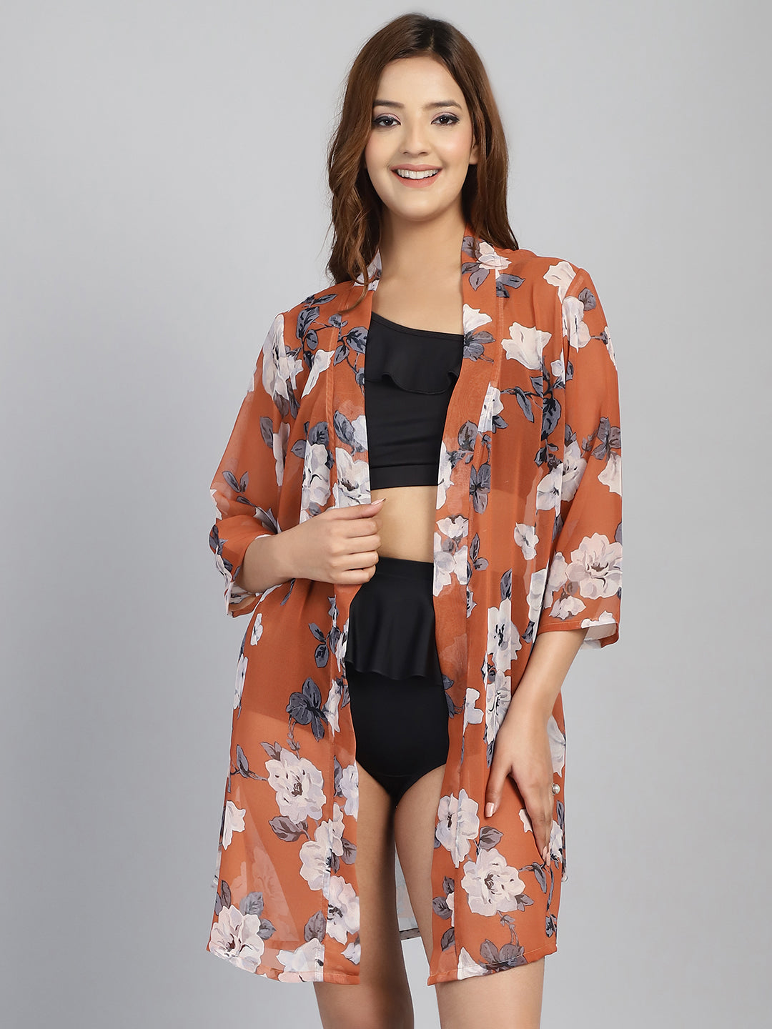 Brown Floral Print cover up (Only Sarong)