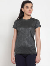 Cukoo Active Wear : Metallic Grey Printed Round Neck T-Shirt with Short Sleeves for Women - Cukoo 