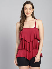 CUKOO Padded Red Frill Detail Swimwear