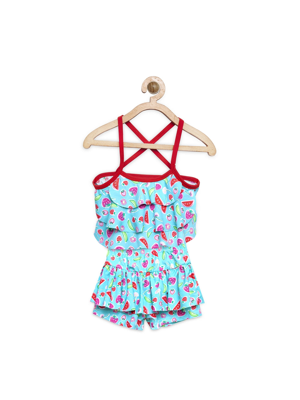 Cukoo Swimwear: Blue Colored with Fruity Print swimming dress for Girls/Kids Swimsuit - Cukoo 