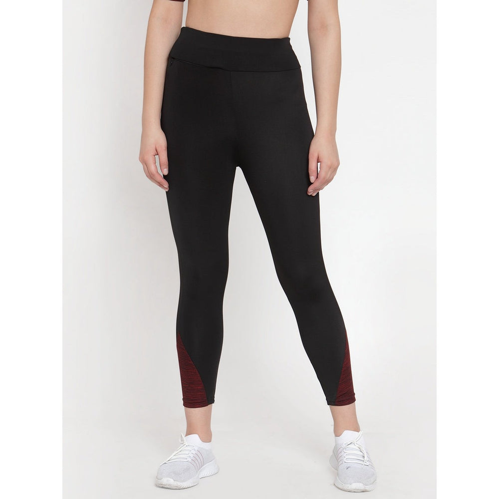 Cukoo Acitve Wear: Black Yoga Pants for Women Maroon Sides - Cukoo 
