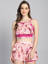 CUKOO Padded Pink Floral Skirtini Swimwear