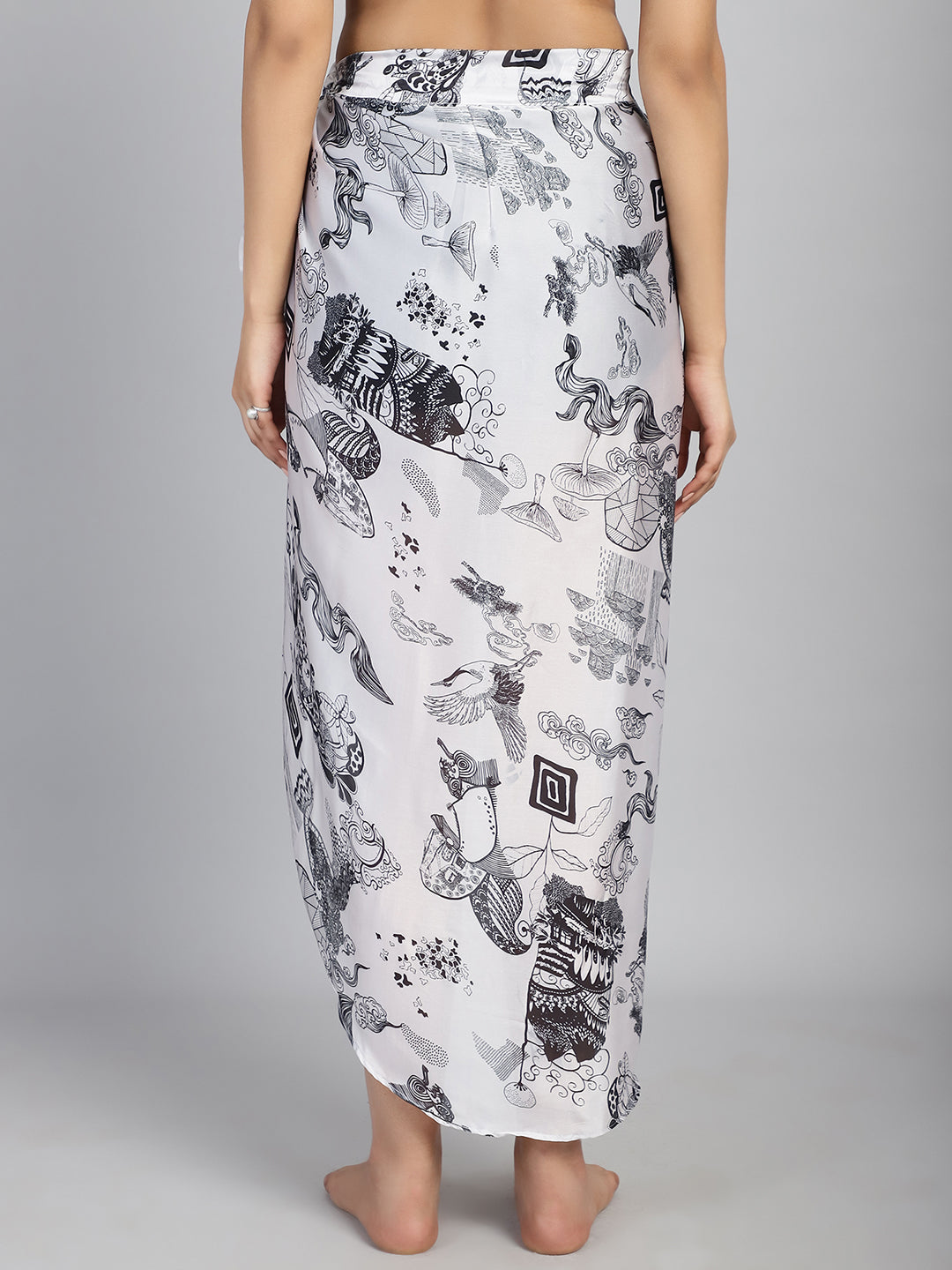 White Tropical Print cover up Sarong