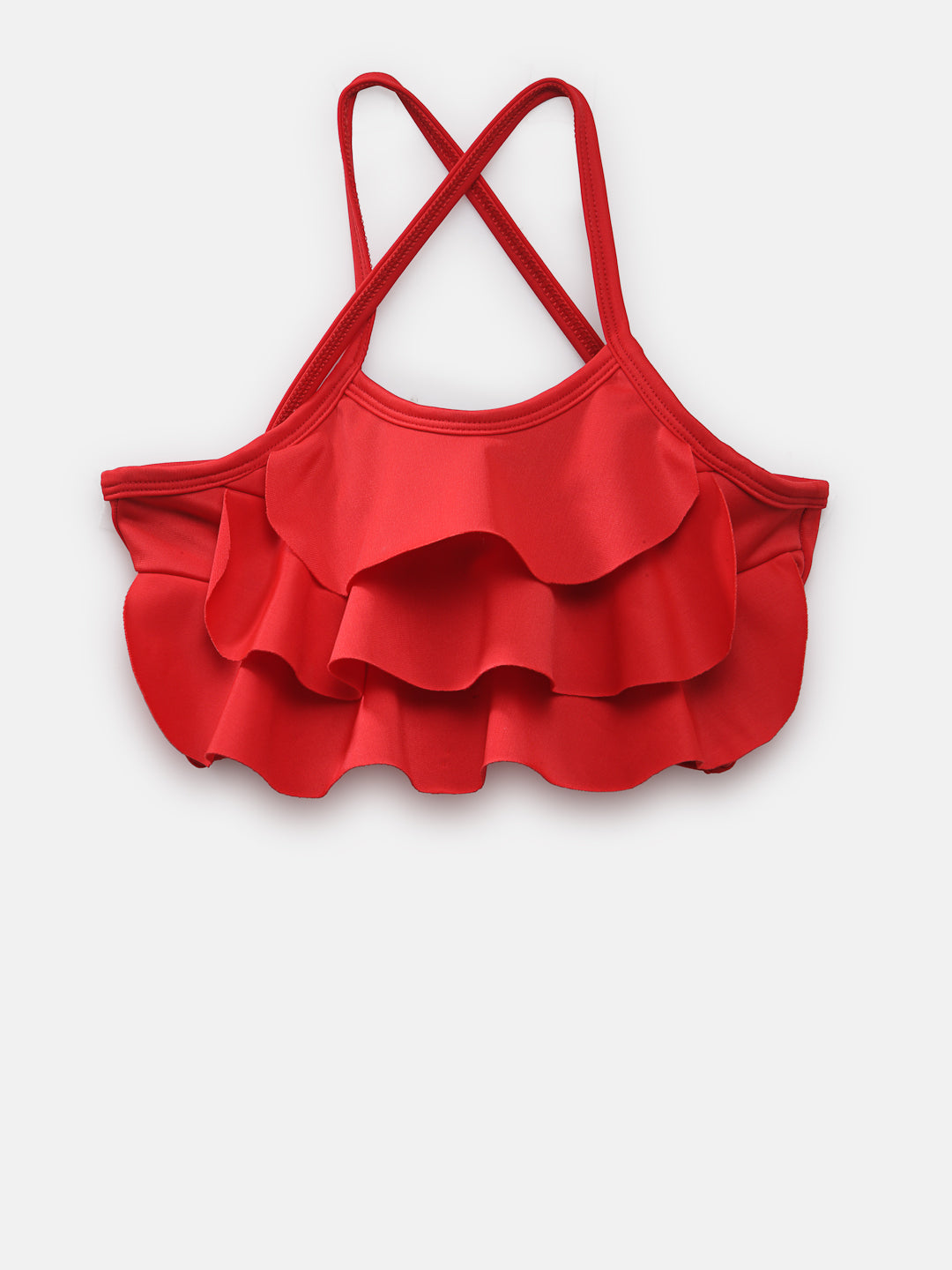 CUKOO Girls Solid Red Ruffled 2 PC Kids Swimsuit set Girl - Cukoo 