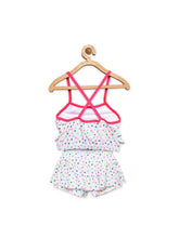 Cukoo White Colour Two Piece Swimwear/Swimming/ Kids Swim Suit with Multi-Colour Polka Dots for Girls/Kids 2-6 Years - Cukoo 