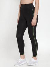 Cukoo Active Wear: Black Yoga Pants with Green Stripes for Women - Cukoo 