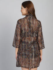 Brown printed cover up Sarong with Gold Lurex Line (Only Sarong)