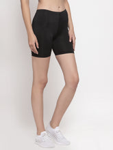 Cukoo Solid Black lycra stretchable shorts for Women Nylon and Spandex Mix Comfort Fit - Cukoo 