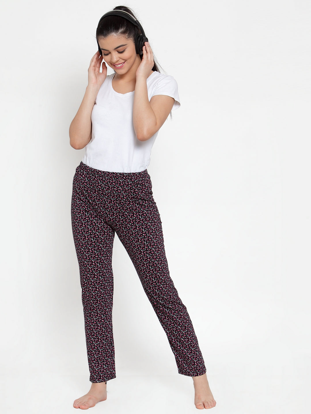 Cukoo Comfy: Black Floral Night Pyjama with Strechable Fabric for Women - Cukoo 