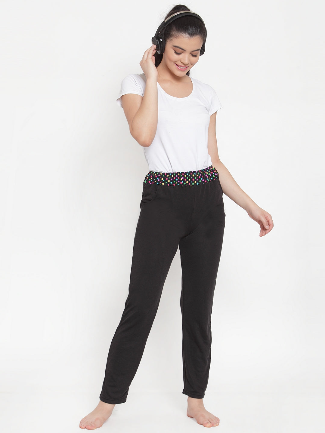 Cukoo Comfy: Black All Day/Night Pyjama with Multicolor Polka Dots for Women - Cukoo 