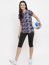 Cukoo Women Black & Purple Nylon One Piece Active Wear/ Gym Wear T-Shirt - Cukoo 