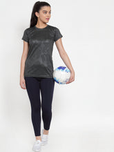 Cukoo Active Wear : Metallic Grey Printed Round Neck T-Shirt with Short Sleeves for Women - Cukoo 