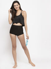 Cukoo Women Solid Black Nylon Padded Two Piece Swimwear/ Swimming Costume/Tankini/Bikini - Cukoo 